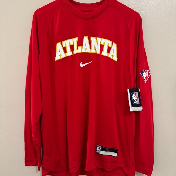 Nike NBA Atlanta Hawks Team Issue Player Pregame Warmup LS Shirt Red Mens - Picture 1 of 13